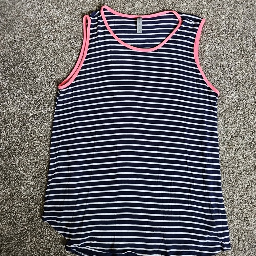 Honeyme Curvy Size XL Blue, White, Pink Striped Womens Tank Top Shirt